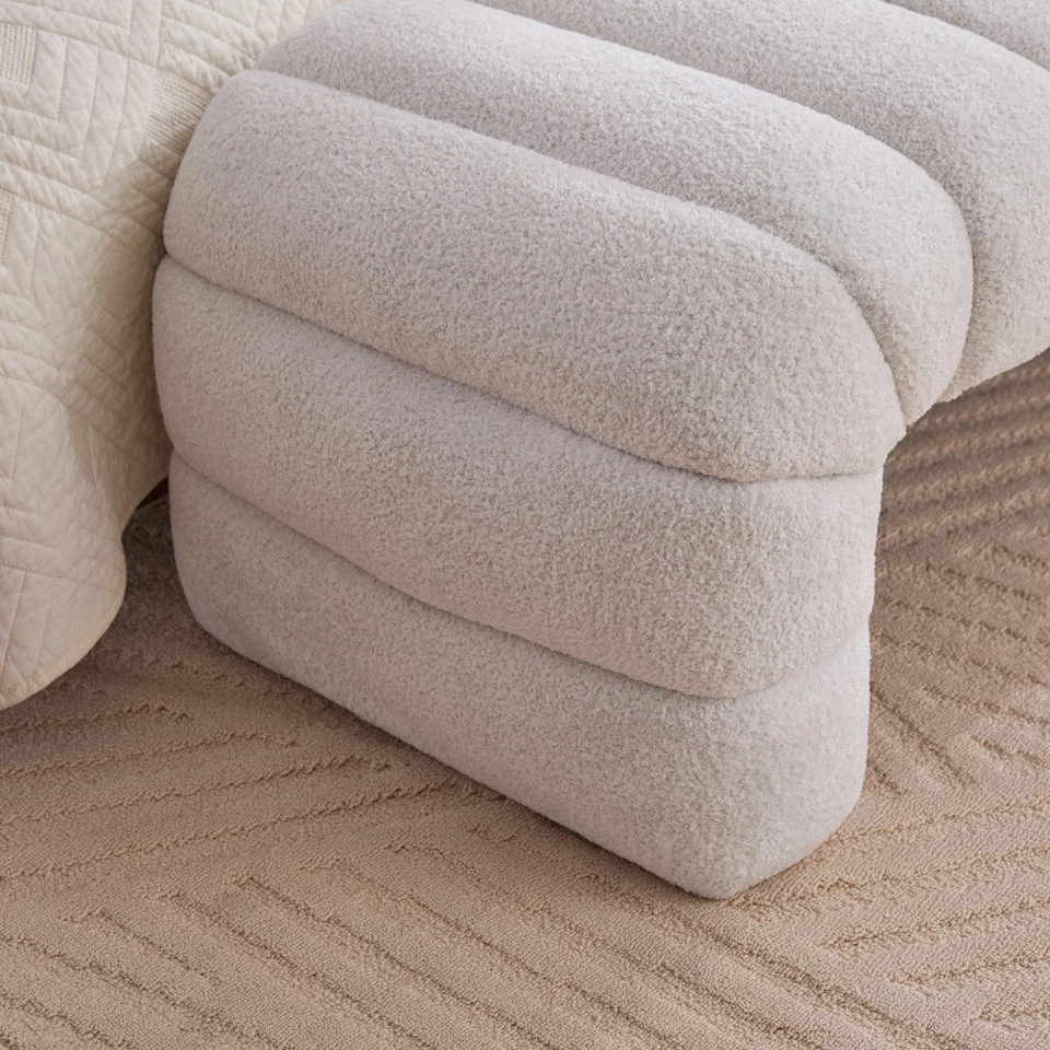 Banco de cama tapizado sin brazos con ranuras de terciopelo chenilla Foto 2 de 4