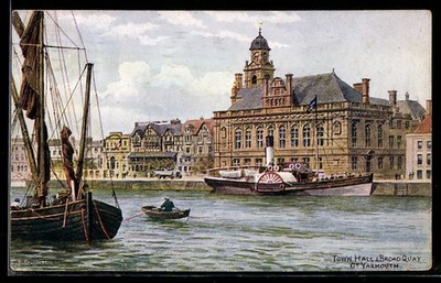 Künstler-AK A. R. Quinton: Yarmouth, Town Hall and Broad Quay 1927 