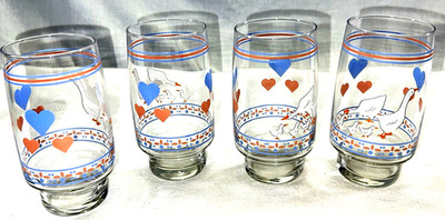 Vintage Arcopal France Hearts N Geese Tumblers 12oz Glasses Set of 4