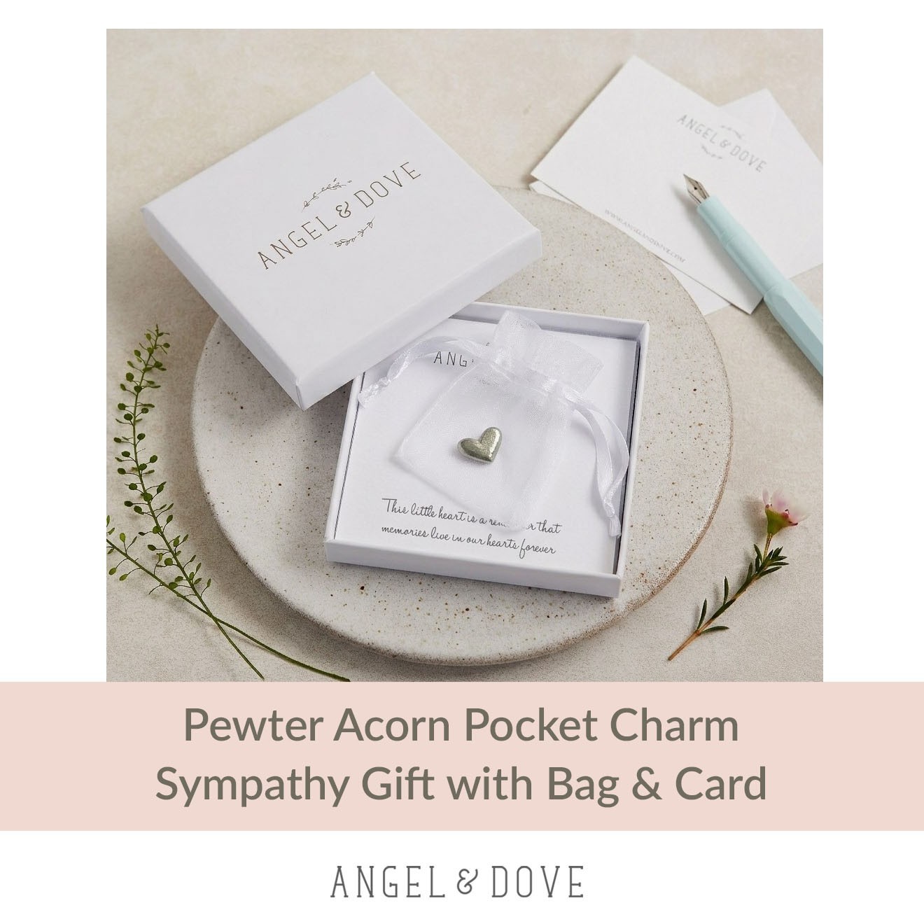 ANGEL & DOVE Pewter Acorn 'Strength' Pocket Charm Sympathy Gift with Bag & Card