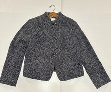 Liz Claiborne Blazer Women Sz L Black White Tweed Single Button Pockets Career
