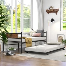 Metal Daybed w/ Pull-out Trundle Single Sofa Guest Bed w/Headboard