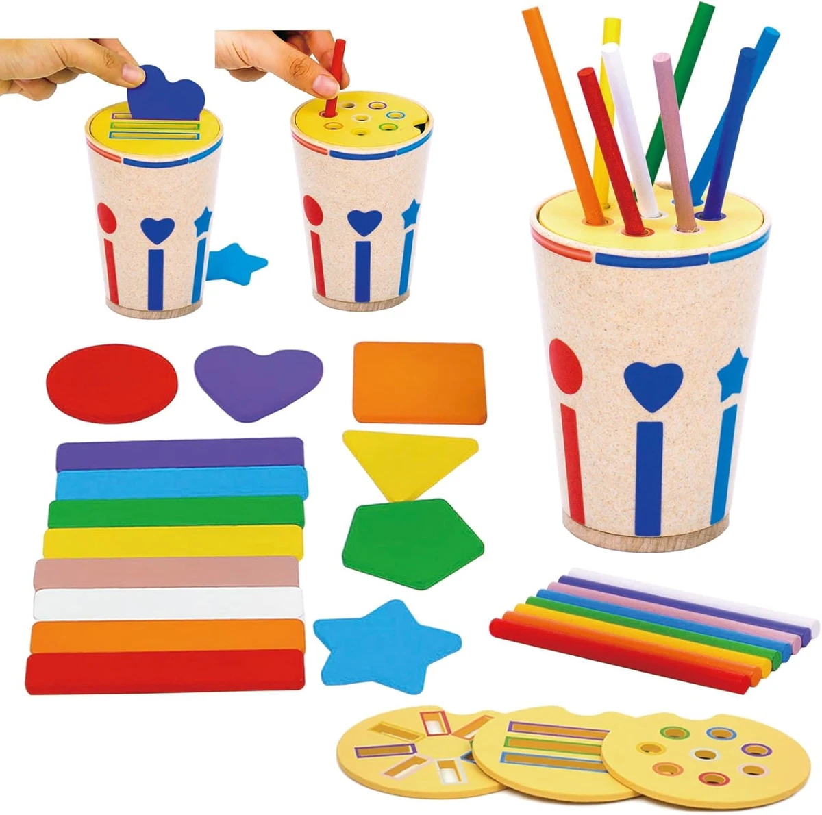 Giochi Montessori In Legno 2-5 Anni - Perline E Pinze Per Motricità Fine E Riconoscimento Colori