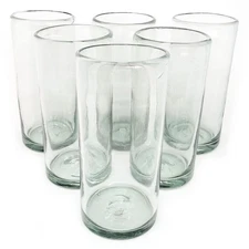 Clear 20 oz Tall Iced Tea Glasses (set of 6), Hand Blown Mexican Glassware, R...