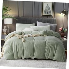 Fluffy Velvet Duvet Cover Set Sage Green Size Fall Winter Queen Light Green