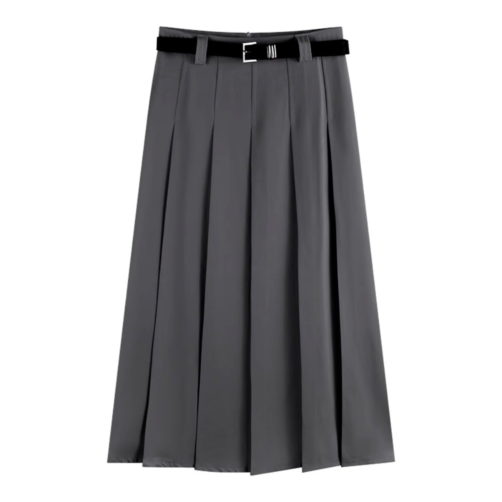 【INCHANT ME】Half Pleats Midi Skirt Women Pleated Skirt A-line Midi Skirt High Waist Half Dress