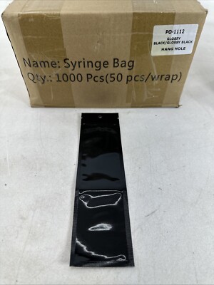 Syringe Barrier Bag Black Mylar Resealable Storage - 1000 COUNT Hang Hole