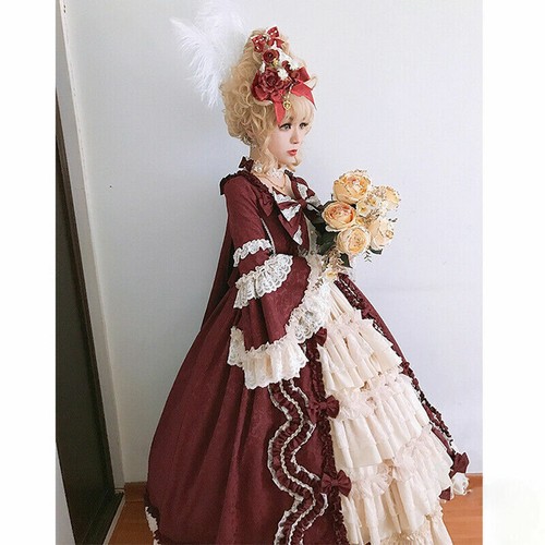 Damen Lolita Prinzessin Kleid Spitze Palast Retro Ballkleid Halloween Cosplay Kleid - Bild 9 von 16
