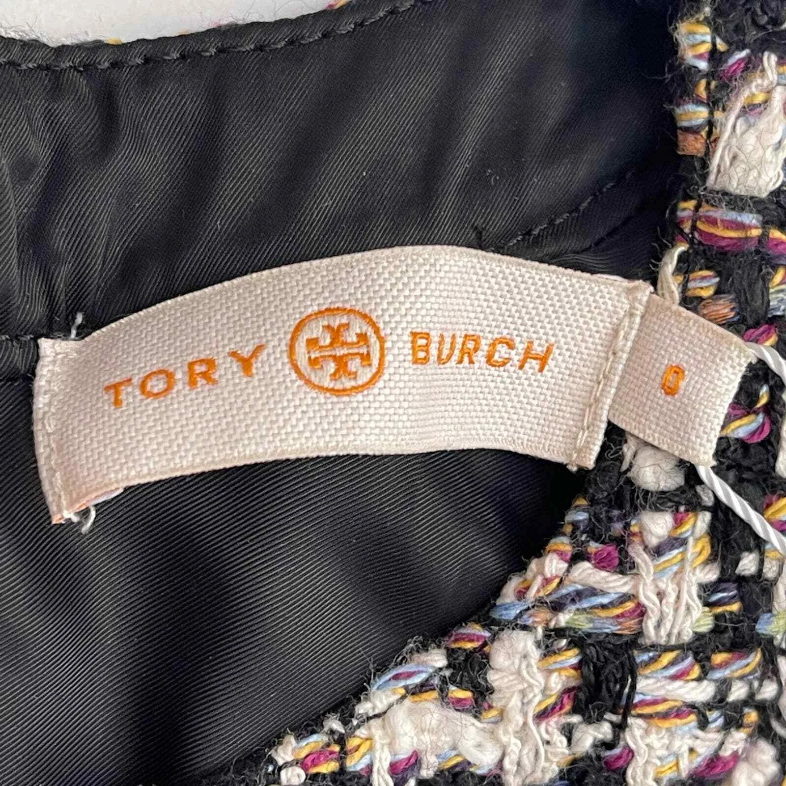 Abito senza guaina TORY BURCH in tweed perfetto nero da donna taglia 0 Nuovo con etichette