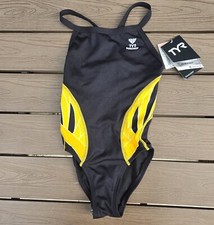 TYR Durafast Elite Phoenix Gold/black DiamondFit 1 Pc Swim Girls Youth Sz 24 NEW