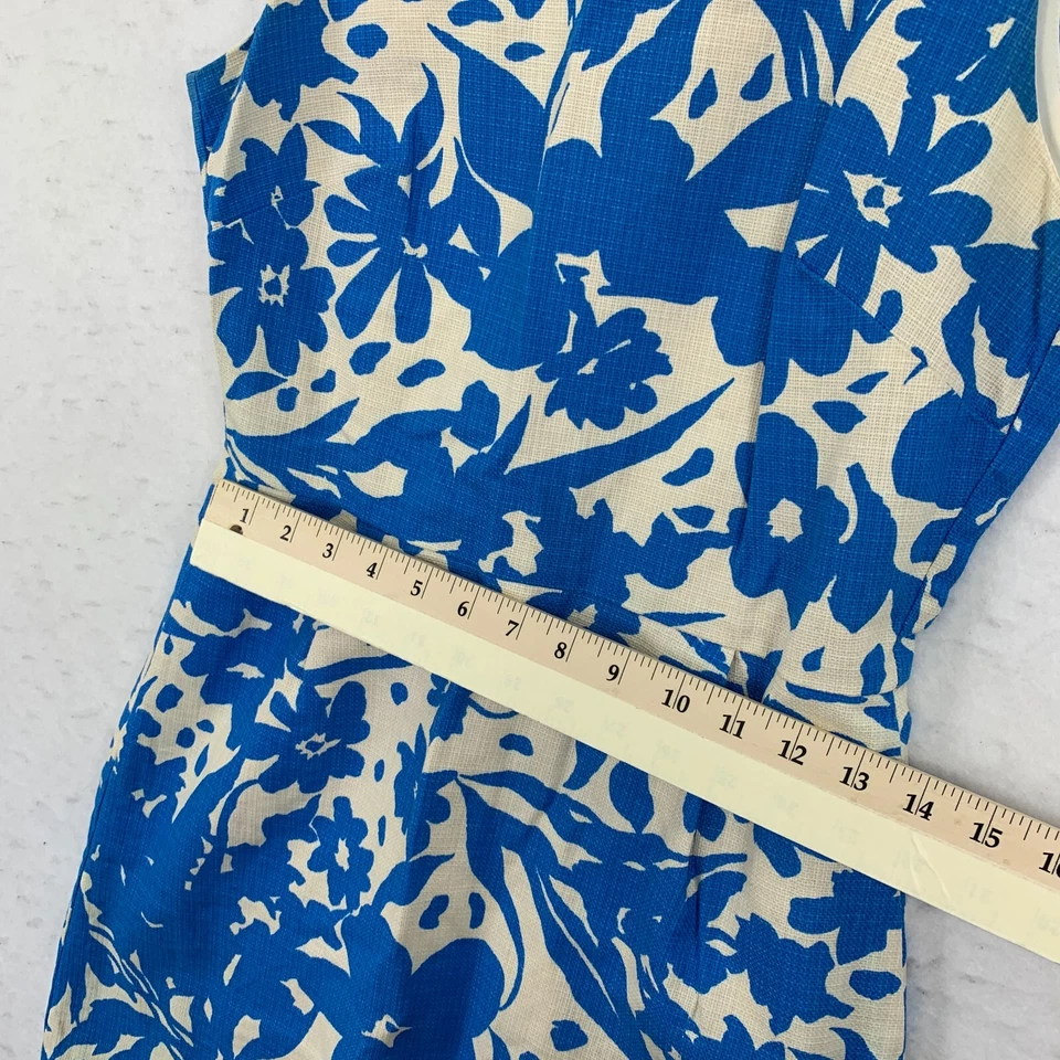 J.Crew карандаш платье девочек размер 4 синий/белый цветочный плиссированные с подкладкой без рукавов хлопок - Изображение 3 из 4