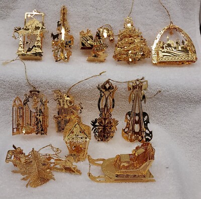 Danbury Mint Gold Christmas Ornament Collection Mixed Years 12