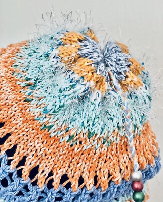Hand Knits 2 Love Cotton Slouch Hat Lace Adjustable Fit Tassel Bead Designer Hand Knits 2 Love Cotton Slouch Hat Cap Multicolors  main image 4