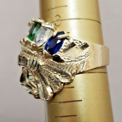 10KT Yellow Gold*Native American Chief Head w/Colored CZ Ring size 10.5 US - Picture 6 of 6