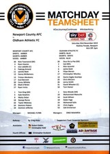 TEAM SHEET  - Newport County v Oldham Athletic 23.11.2019