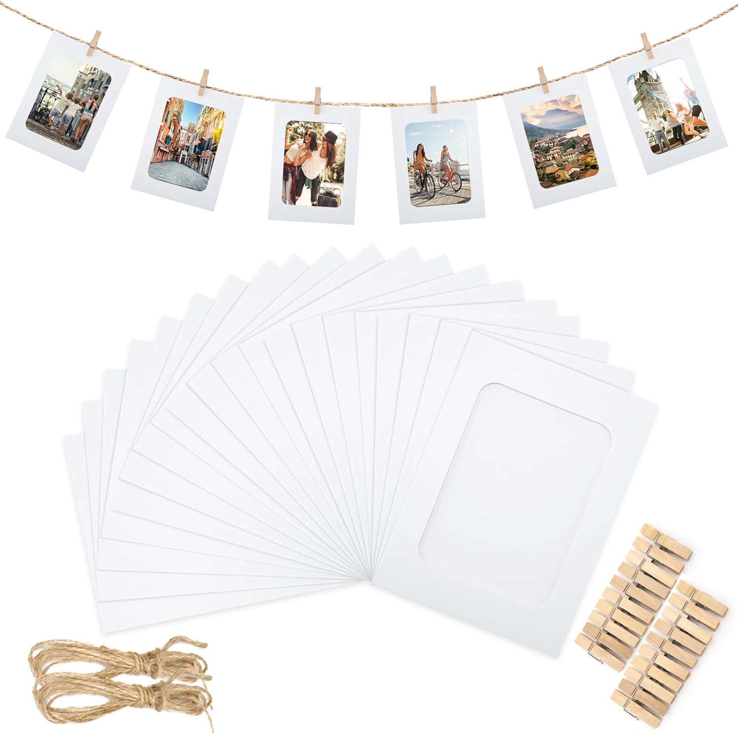 30Pcs Paper Picture Frames,4X6 Inch White Cardboard Photo Frames with Wooden Cli