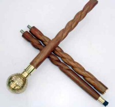 Wooden Walking Stick Antique Solid Brass Designer Globe Head Handle