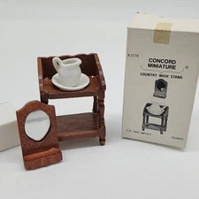 Vintage Concord Miniatures Wooden Country Wash Stand With Mirror 1:1 Scale Doll