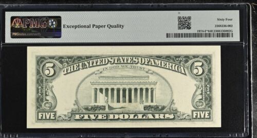1977 $5 Federal Reserve Note Fr-1974-F* Atlanta PMG64 Choice EPQ - Picture 2 of 2