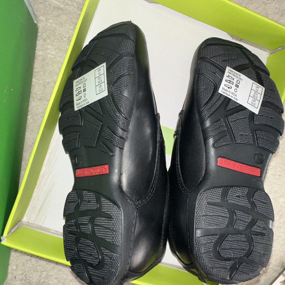 Hush Puppies Junior Boys Black Leather Vincente Shoes Size UK 12 EU30.5