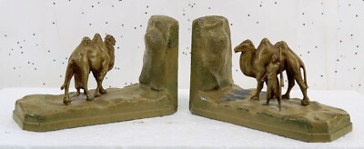 Camel & Arab Bedouin Bookend Pair Antique Cast Spelter Camel & Cameleer Figures