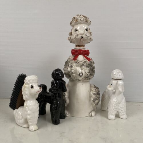 Musical Poodle Decanter Vintage Ceramic 2 liquor & brush dog novelty 4 poodles - Picture 1 of 16
