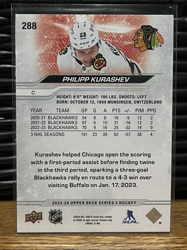 2023-24 Upper Deck Series 2 - 288 Philipp Kurashev - Silver Outburst - Foto 2 di 2