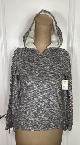 NEW Girls MUDD Hoodie Gray Size 7-8 Faux Fur Lined Hood Retail $36 Long Sleeves - Picture 2 of 12