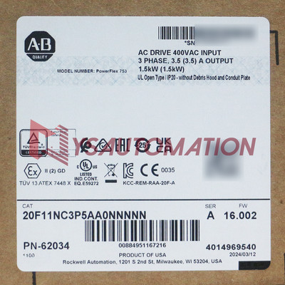 YG Allen Bradley 20F11NC3P5AA0NNNNN PowerFlex Air Cooled 753 AC Drive