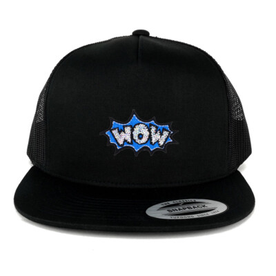 Wow Cartoon Patch 5 Panel Flatbill Mesh Snapback Cap - FREE SHIPPING