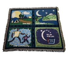 American Cancer Society Relay For Life Woven Blanket Fringe 60x52 Multicolor VTG