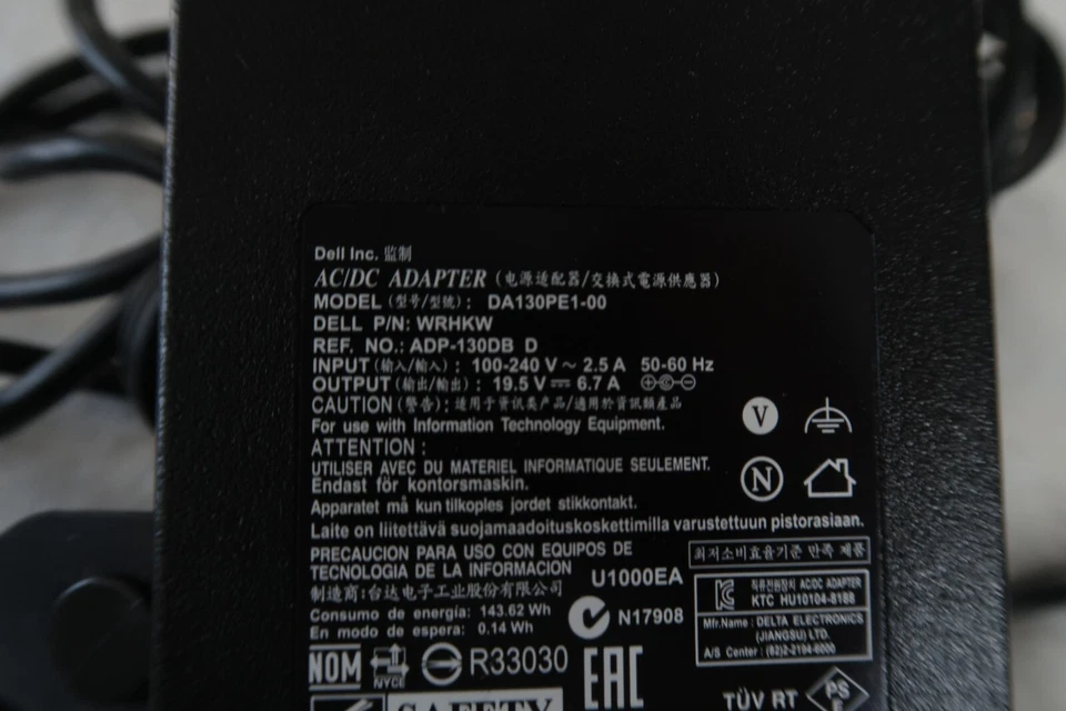 Cargador adaptador de CA Dell 130 W DA130PE1-00 probado/funciona Foto 2 de 4