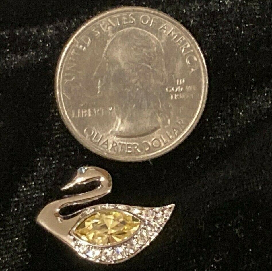 Vintage Authentic Swarovski Swan Lapel Pin Tie Tack Signed w/Yellow Crystal