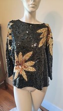 Vintage 80s HD Sequin Flower Disco Top