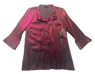 NEW Women's Size M Ali Miles Button Front 3/4 Sleeves Top Rayon Blend Merlot $79