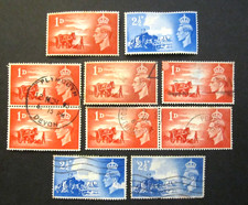 A GROUP OF 10 G B GEORGE VI 1948 CHANNEL ISLANDS LIBERATION STAMPS. SGC1 & C2.