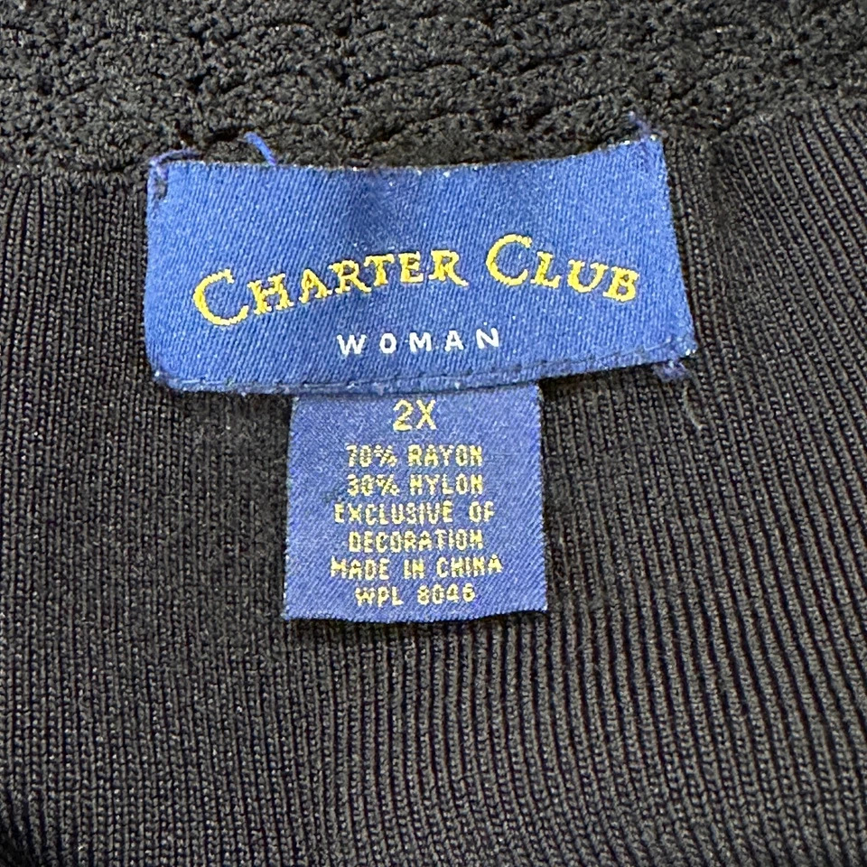 Charter Club Suéter Túnica Mujer Plus 2X Negro Cuello en V Minimalista Preppy Oficina Foto 4 de 4