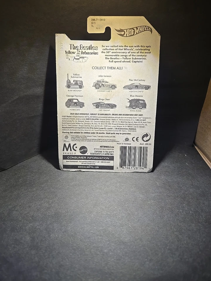 Nuevo - Coche submarino amarillo Hot Wheels The Beatles FISH’D. N CHIP’D 3/6 Foto 2 de 4