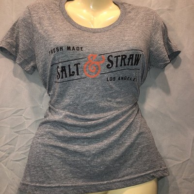 (2) Salt & Straw Shirts Women L Los Angeles Gray V Neck Double Stitch Ice Cream