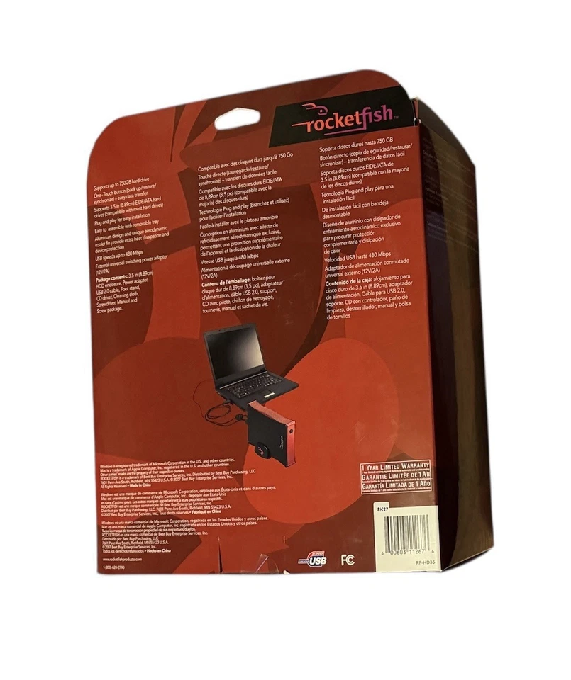 Rocketfish Model RF-HD35 USB 2.0 3.5" Hard Drive Enclosure For IDE Drives NEW - Image 2 of 4