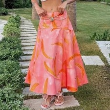 NWT ZARA Banana Printed Asymmetric Midi Skirt ZW Collection Pink 3188/153 Sz M