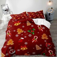 3PCS Christmas Duvet Cover Queen Bedding Sets, Red Duvet Cover, Boys Girls Ki...