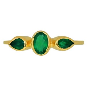 Authentic 18K Gold Plated Natural Green Onyx Ring s.6.5 Jewelry TR01396