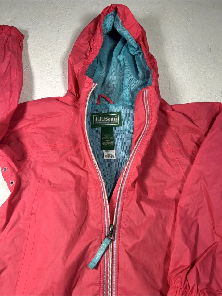 Chaqueta cortavientos LL Bean Kids rosa cremallera completa con capucha talla 6X-7 Foto 3 de 4