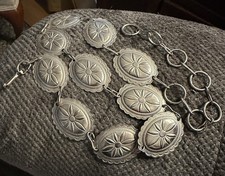 VINTAGE STAINLESS STEEL/SILVERTONE CONCHO LADIES BELT CHAIN LINKS 40 inches