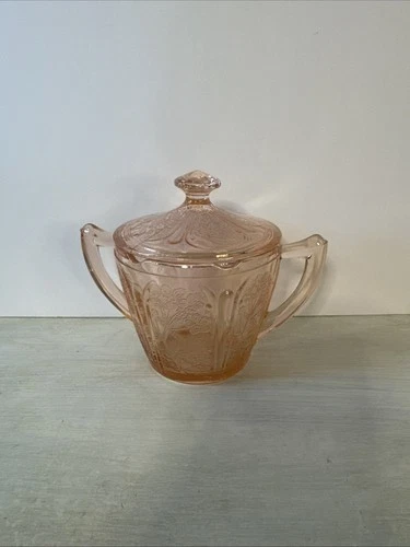 Pink Depression Glass Jeanette Cherry Blossom Sugar Bowl w/ Lid VGC