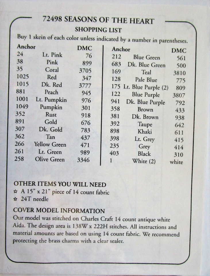 Dimensions Charts & Charms Charles Wysocki Seasons of the Heart Cross Stitch - Image 3 of 4