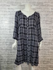 Torrid Black Gray Flannel Plaid Button Down Dress Fall Comfy Size 0