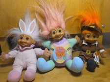 LOT OF 3 VINTAGE RUSS TROLL DOLLS Holiday Thanksgiving Easter Bunny Pilgrim
