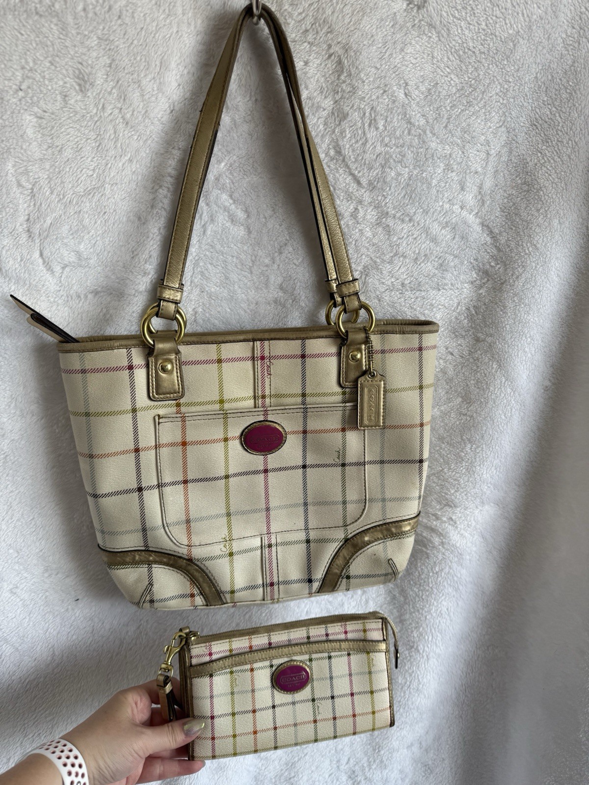Coach Y2K Plaid Should Bag with Matching Wristlet